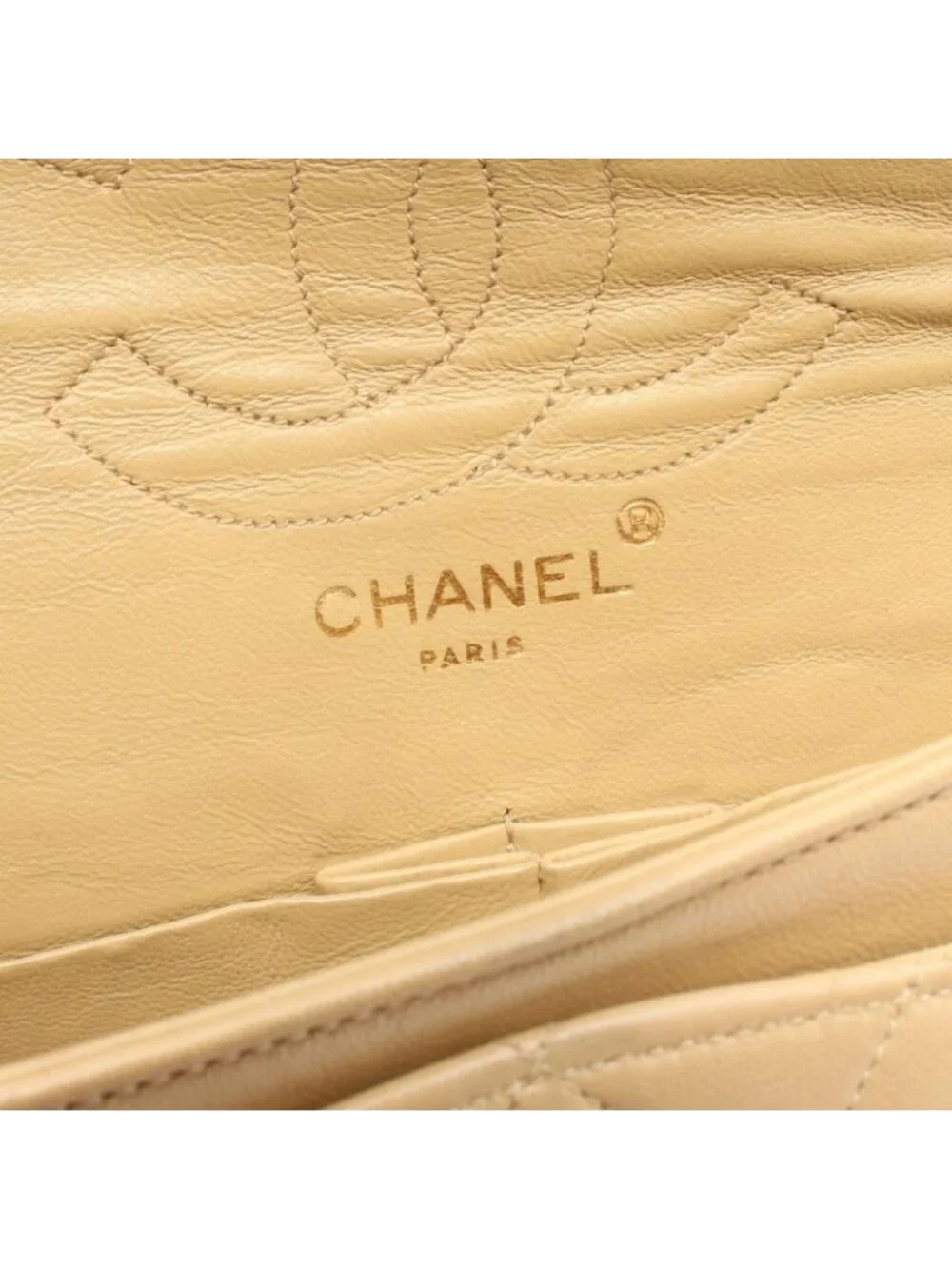 Chanel Shoulder Bag Quilted Double Flap Beige Lambskin Chain